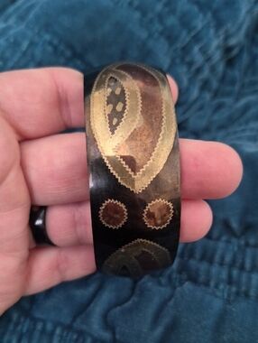 Vintage Brass and Copper Tone Metal Bangle Bracelet - Brown/Gold